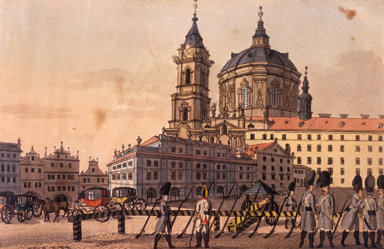 Malostranské náměstí (spodní část), kolem 1810 (barevný lept) od A. and Berka, Johann Gustav