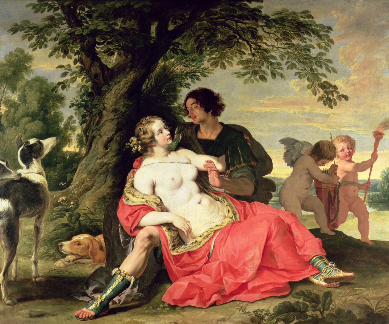 Venuše a Adonis, kolem roku 1620 od A. and Wildens, J. Janssens