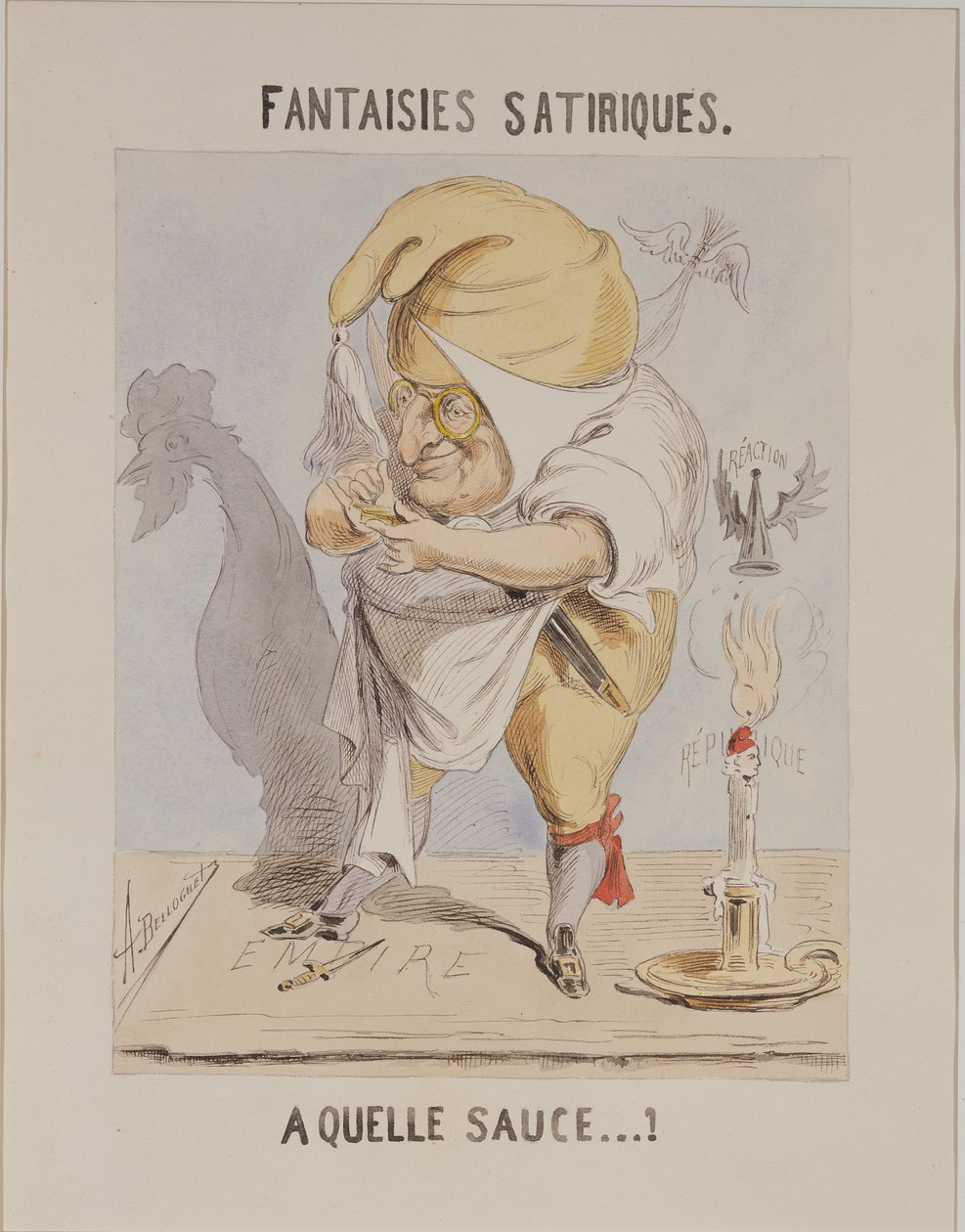 Satirické fantazie, karikatura Adolphe Thiers (1797-1877) od A. Belloguet