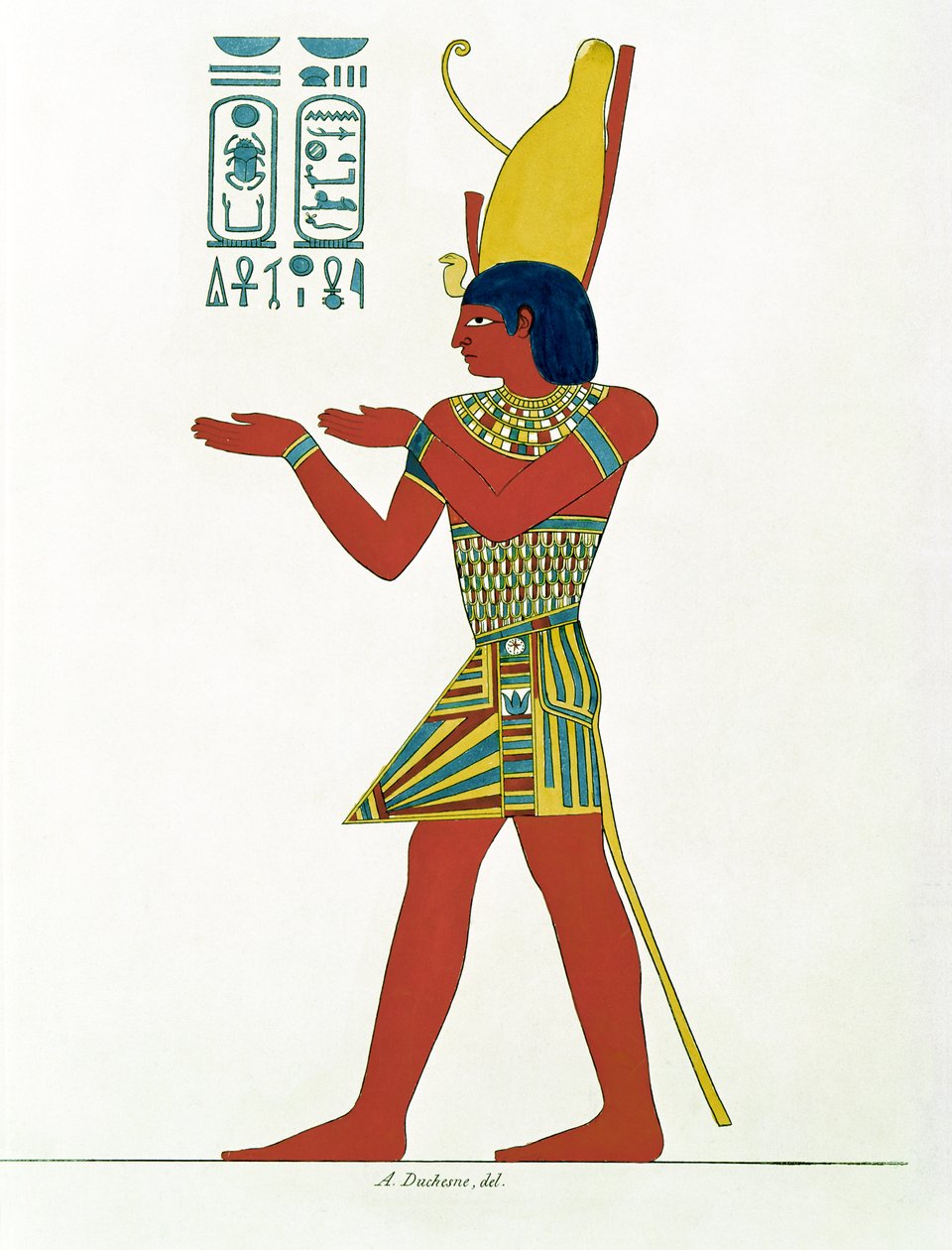 Nectanebo I (380-362 př.nl) s dvojitou korunou Horního a Dolního Egypta z Monument de lEgypte et de la Nubie od Jean-Francoise Champolliona (1790-1832) od A. Duchesne