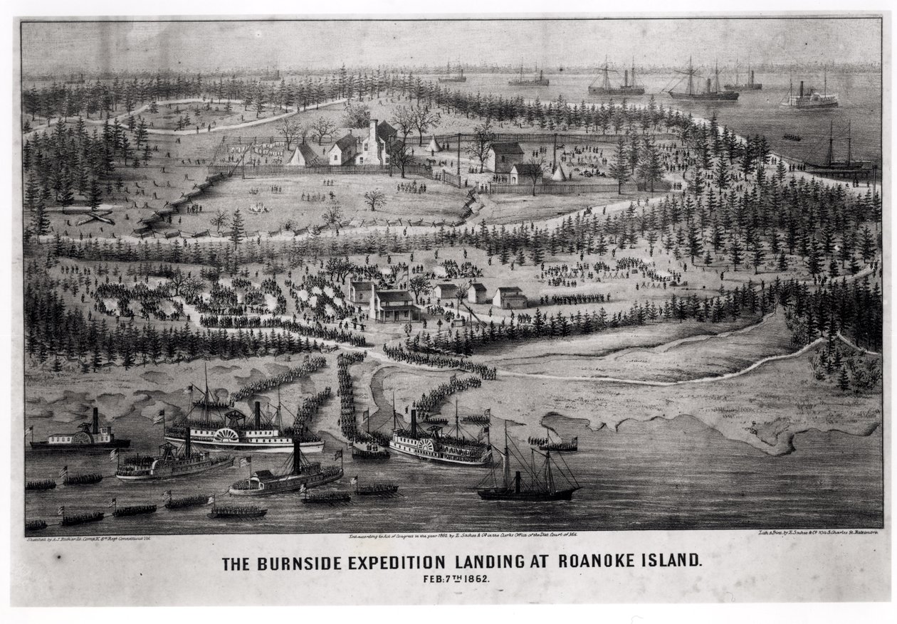Přistání Burnside Expedition na Roanoke Island, 7. února 1862 od A. J. Richards