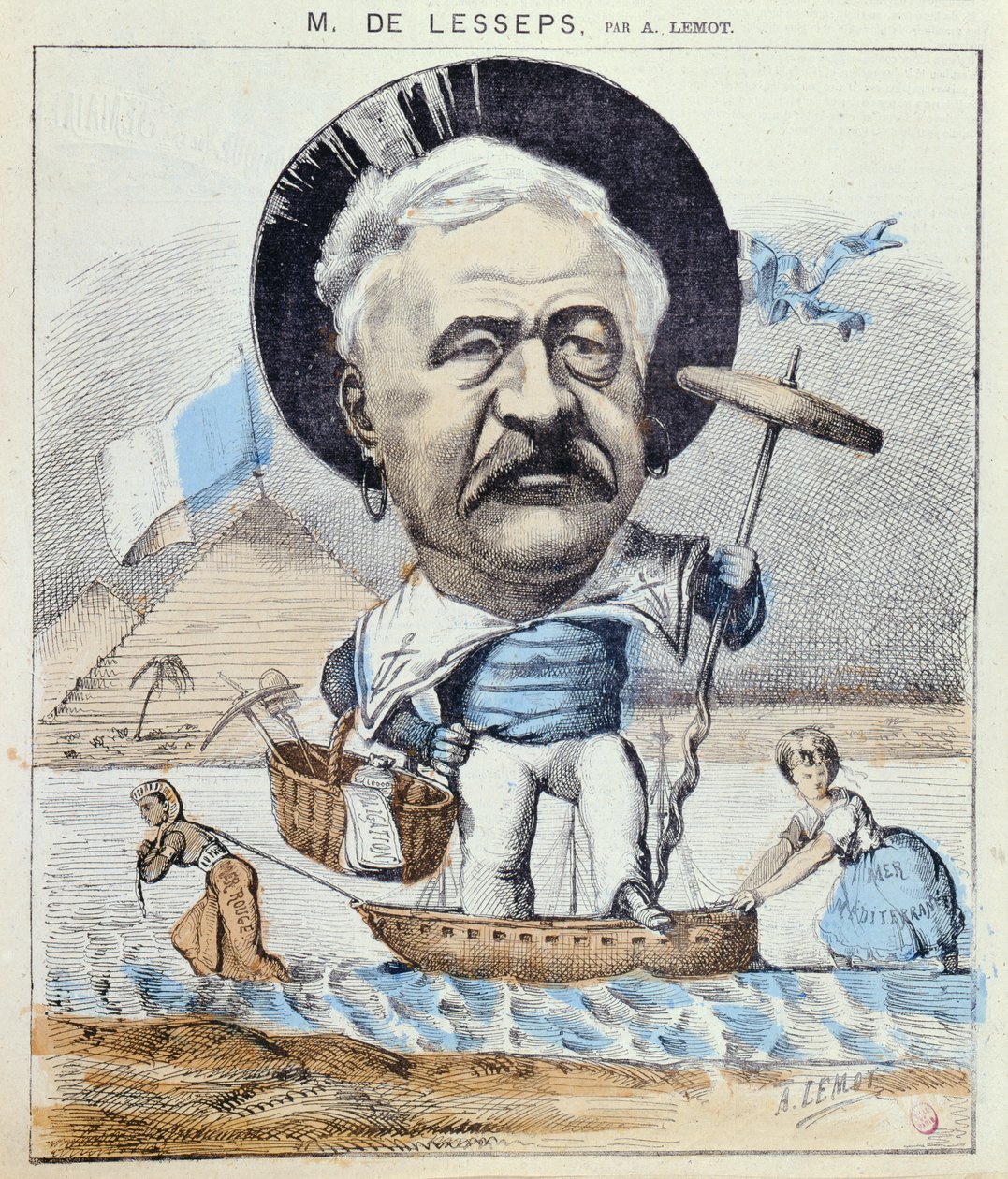 Karikatura Ferdinanda de Lessepse z knihy "Le Monde Pour Rire", 1868 od A Lemot
