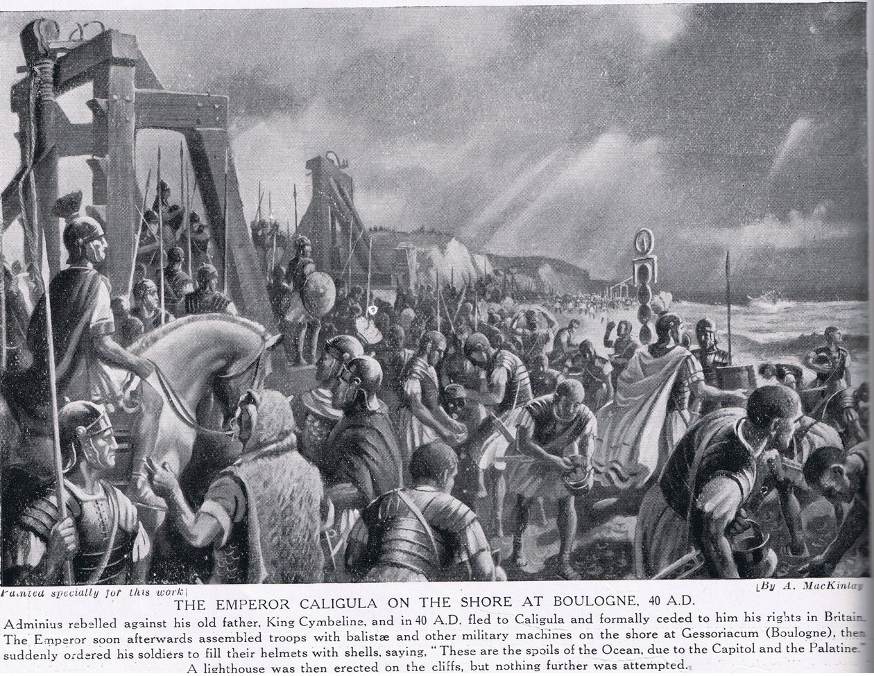 Císař Caligula na pobřeží v Boulogne, ilustrace z Hutchinsons History of the Nations, c.1910 od A. MacKinlay