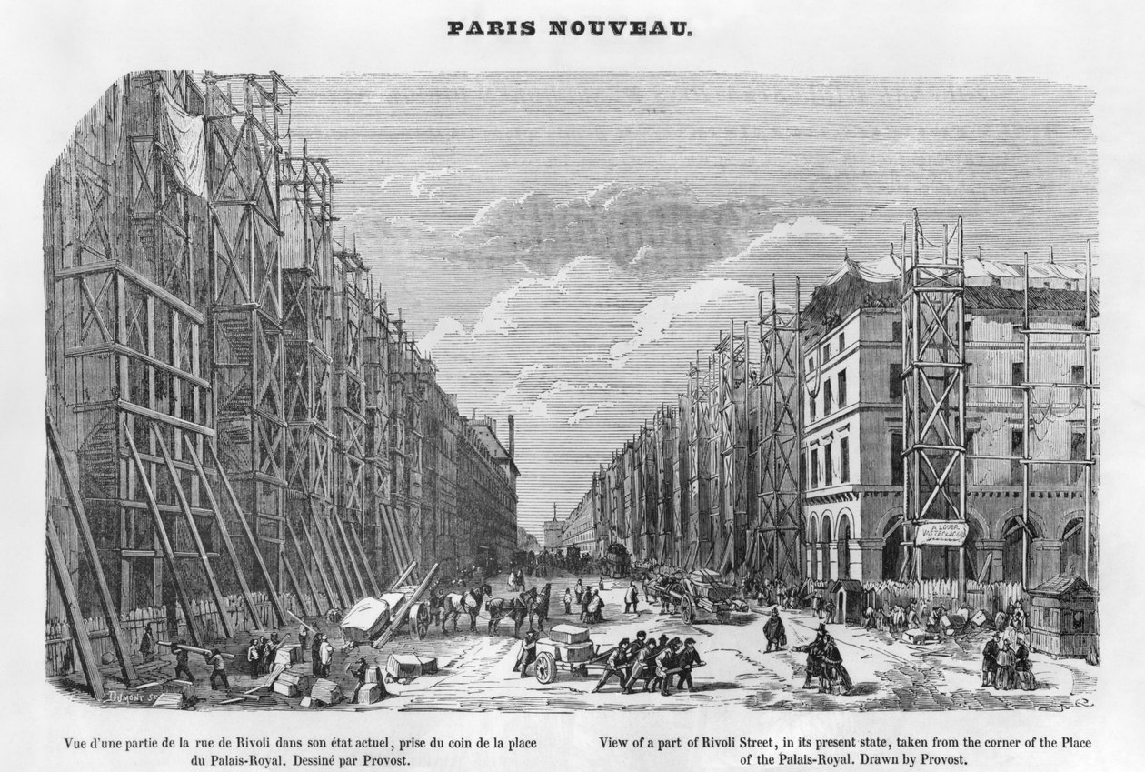 Nová Paříž, pohled na část ulice Rivoli, v jejím současném stavu, pořízený z rohu Place of the Palais-Royal, 1877 od A Provost