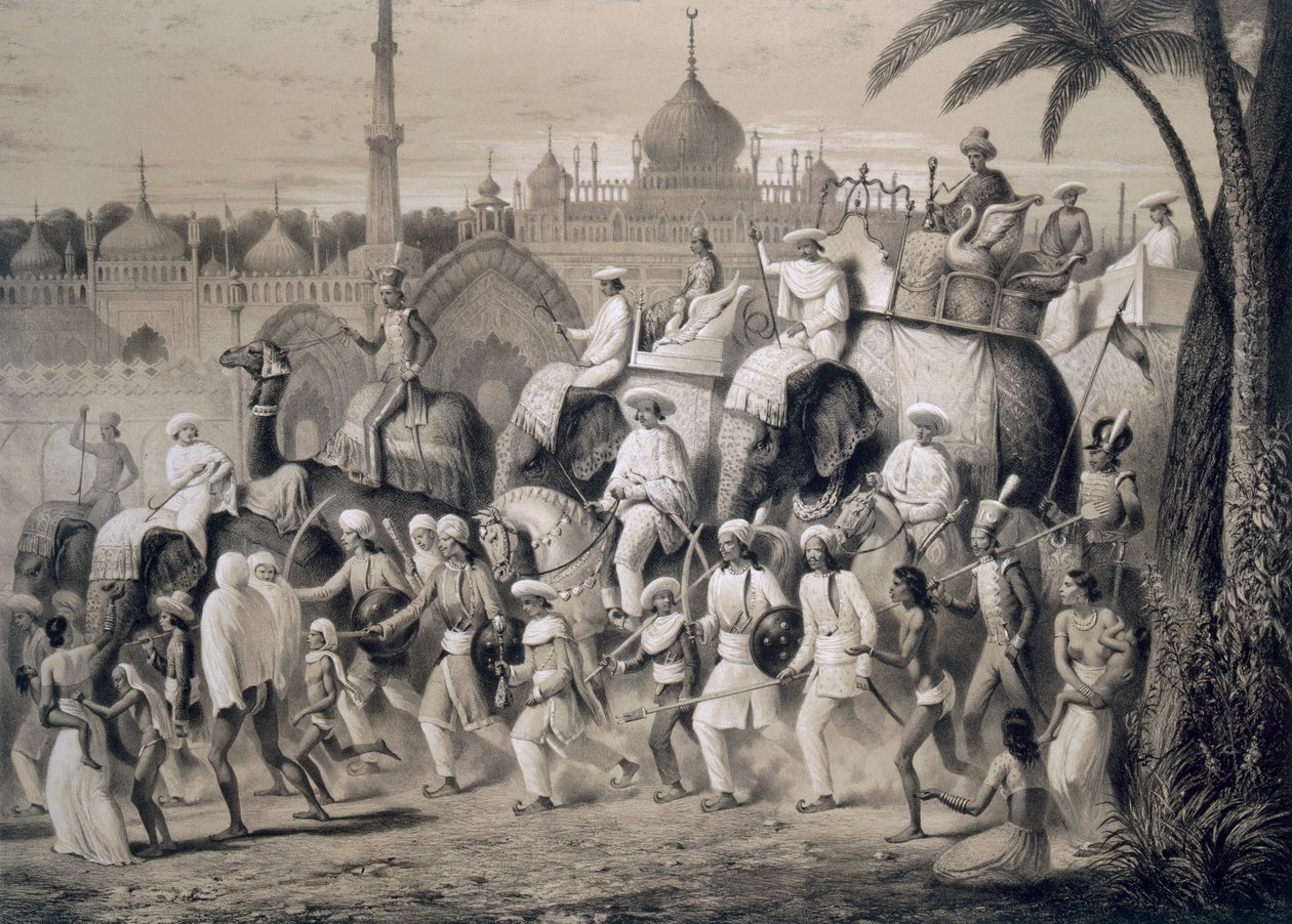 Lucknow, hlavní ulice, z „Voyages in India“, 1859 od A. Soltykoff