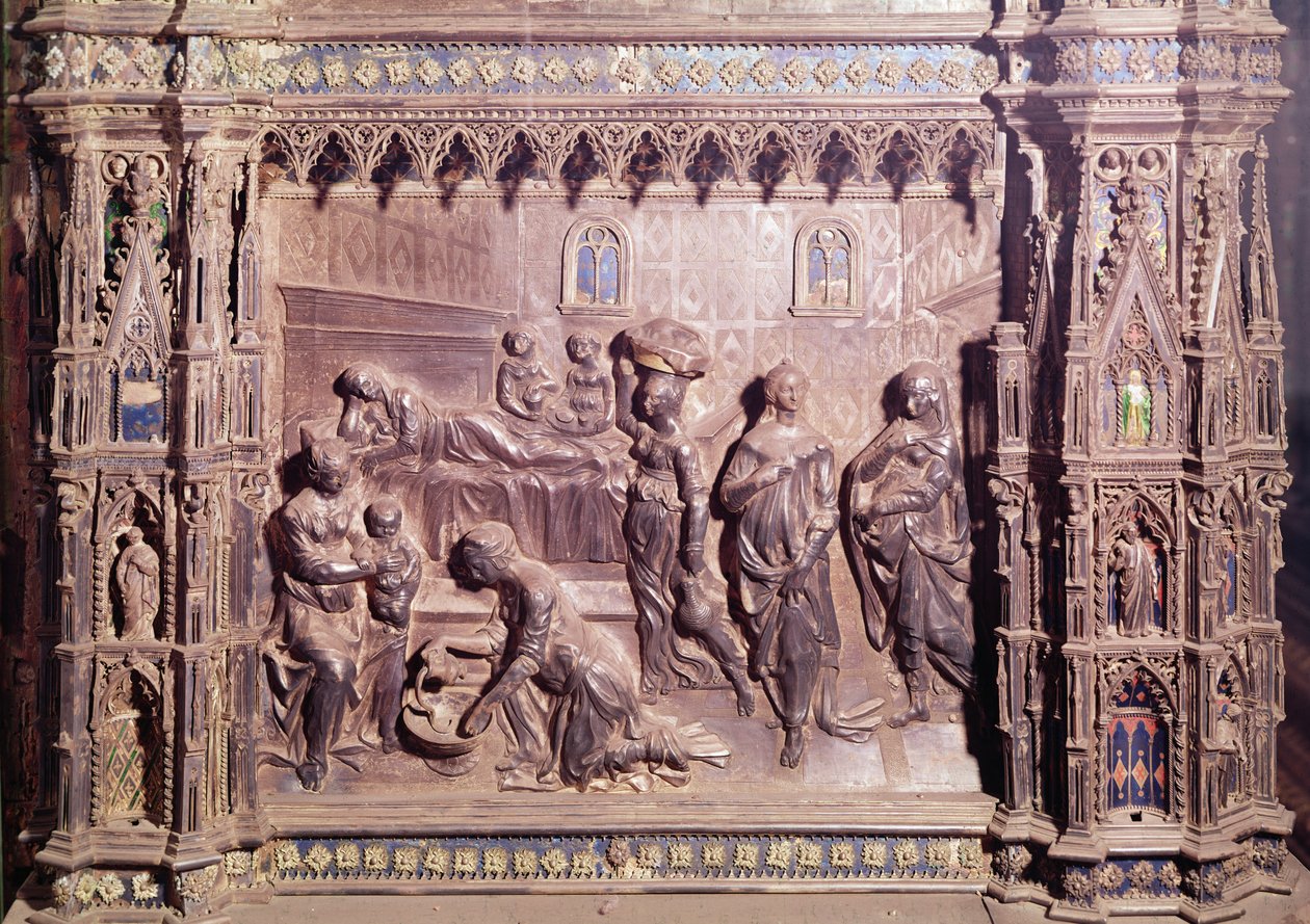 Čelní oltář představující narození sv. Jana Křtitele (stříbrný) od A. del and Pollaiolo, A. del Verrocchio