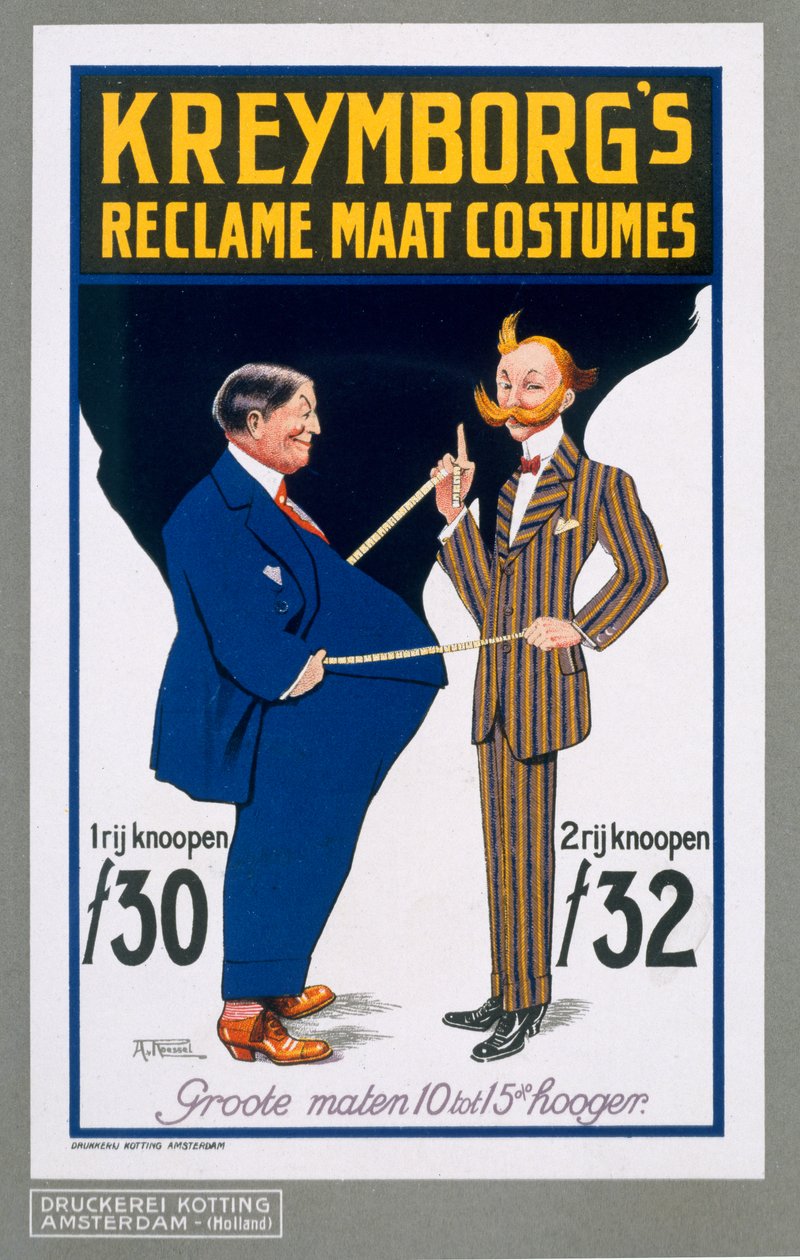 Reclame Maat Costumes, plakát propagující holandské krejčovství Kreymborgs, 1914 od A. von Roessel