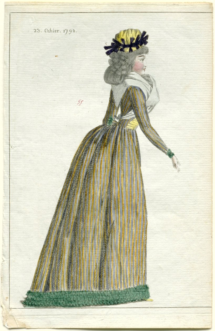módní novinky Journal of Fashion and Taste, 10. října 1792, 23. sešit, pl. 1 od A.B. Duhamel (possibly)