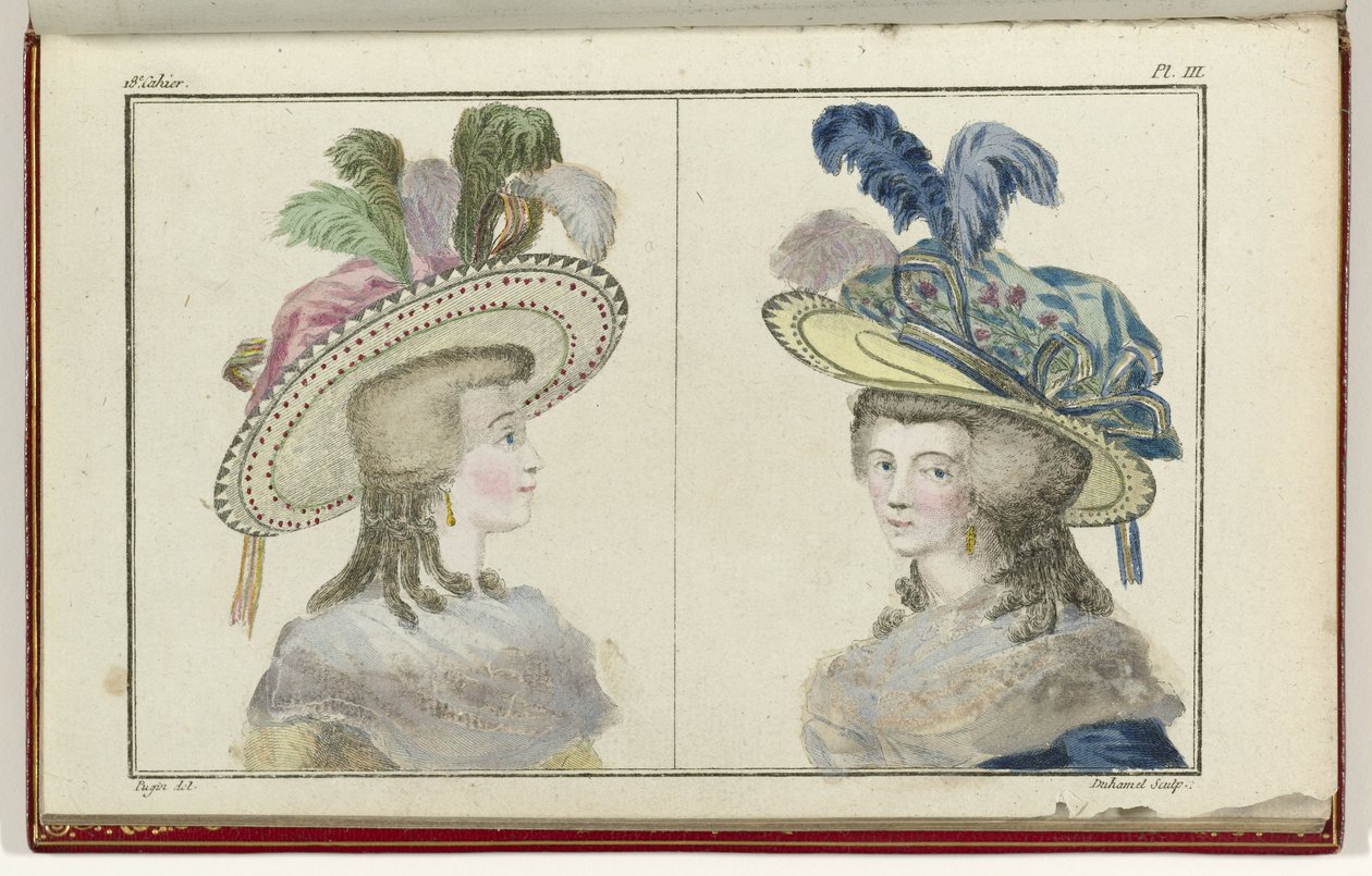 Cabinet des Modes nebo New Modes, 1. srpna 1786, pl. III od A.B. Duhamel