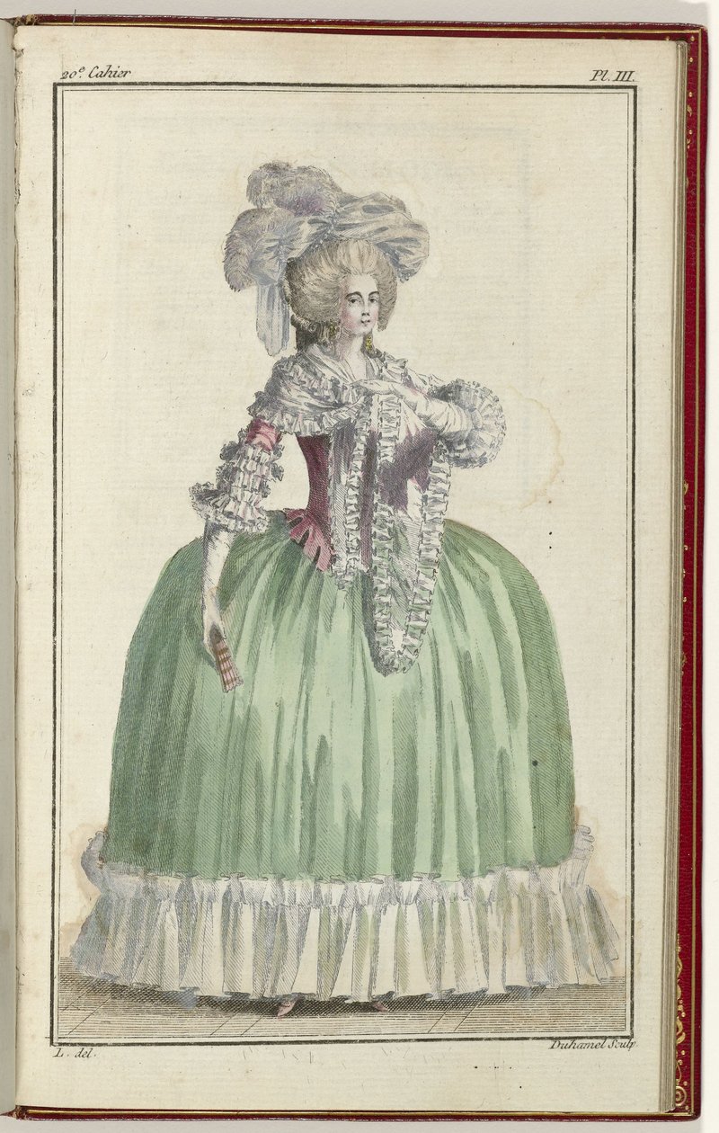 Cabinet des Modes nebo Les Modes Nouvelles, 1. září 1786, pl. III od A.B. Duhamel