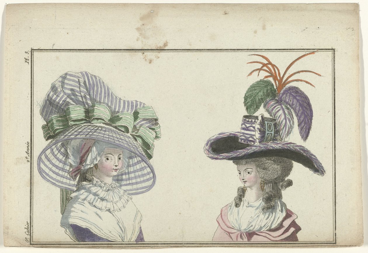 Časopis nové francouzské a anglické módy, 10. ledna 1787, 6. sešit, 2. ročník, Pl. 3 od A.B. Duhamel