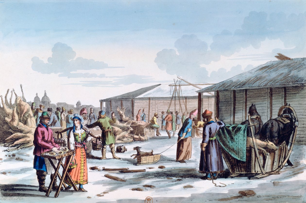 Masný trh v zimě, Rusko, 1821 od AC Houbigaot