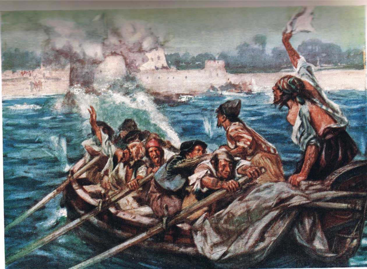 Útěk z útoku, ilustrace z „Země zlatého obchodu“, kterou vydal Jack v roce 1921 od A.D. McClintock