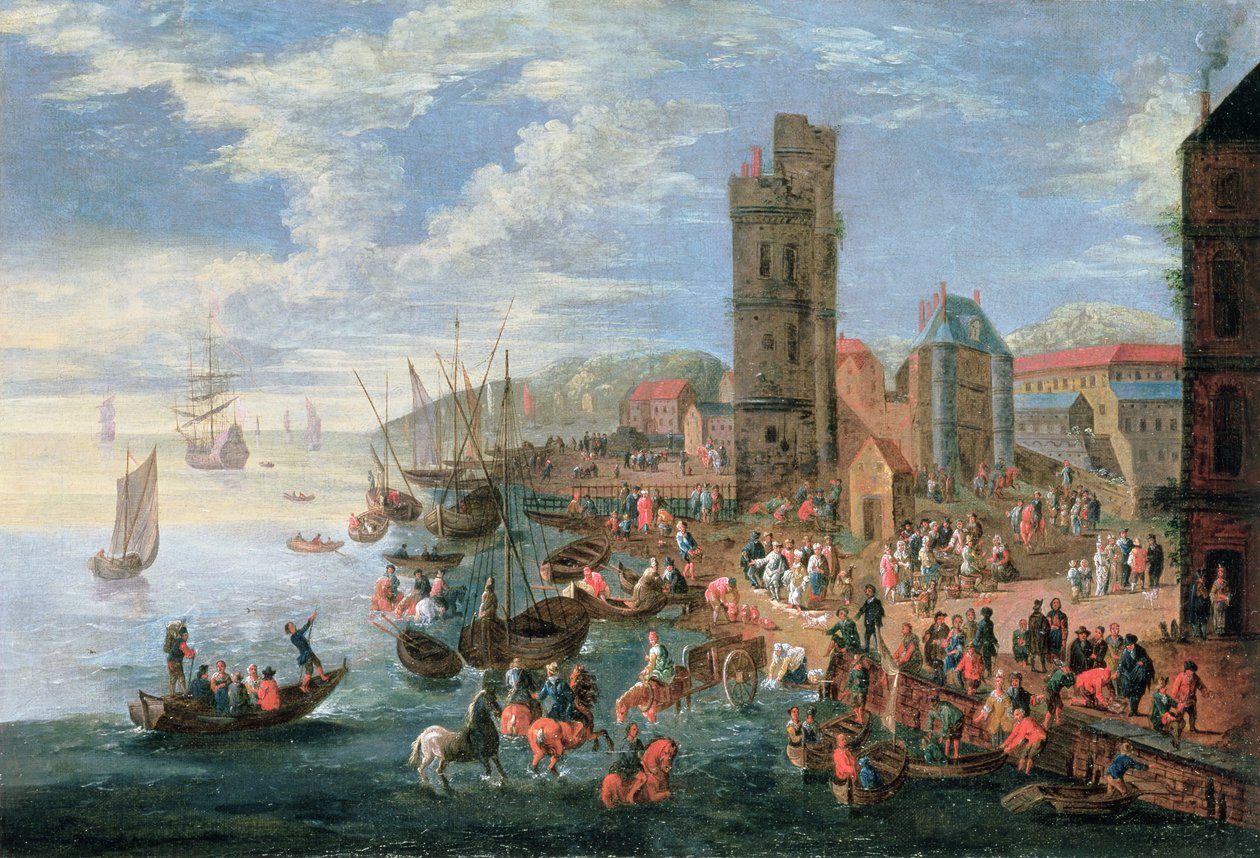 Přístavní scéna od A.F. and Bouts, P. Boudewyns