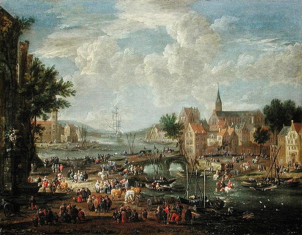 Měšťané na břehu řeky od A.F. and Bouts, P. Boudewyns
