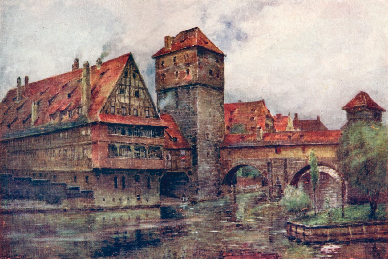 Henkersteg, s Wasserturm, Norimberk, Německo, c1905 od AG Bell