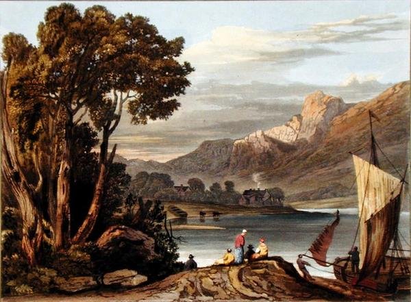 Nový jez. Looking up the River, deska 11 z Description of the River Wye, vyryla Theodore Henry Fielding (1781-1851), 1818 (ručně kolorovaná akvatinta) od A.V. Copley after Fielding