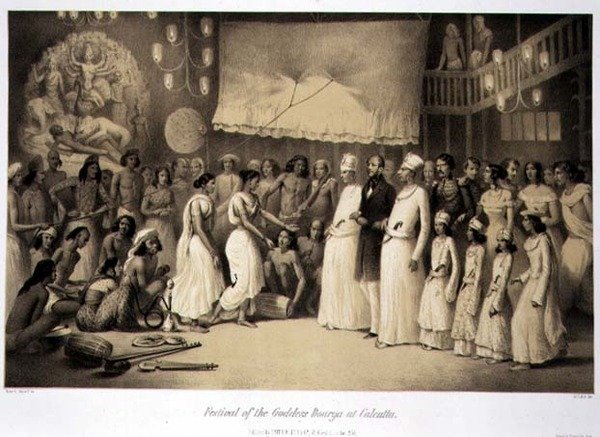 Festival bohyně Dourgy v Kalkatě, z „Voyage in India“, vyrytý hospodou Louis Henri de Rudder (1807-81). v Londýně od A. (after) Soltykoff