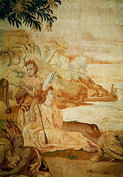 Amerika, z tapiserie Čtyři světové strany, detail dvou postav v pozadí (detail 184003) od A. Baertams