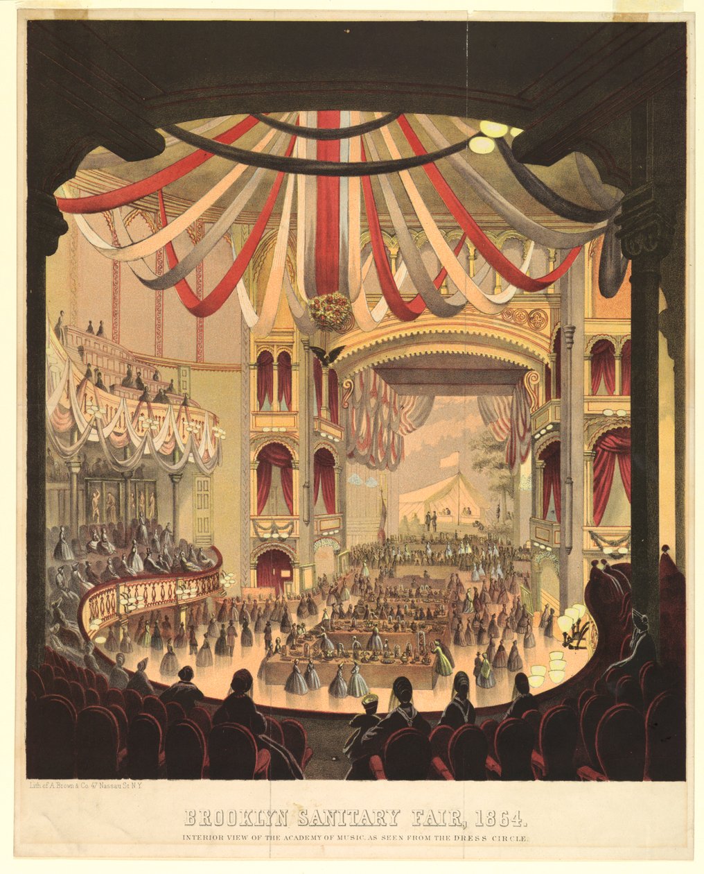 Vnitřní pohled na Akademii hudby při pohledu z Dress Circle od A. Brown and Company