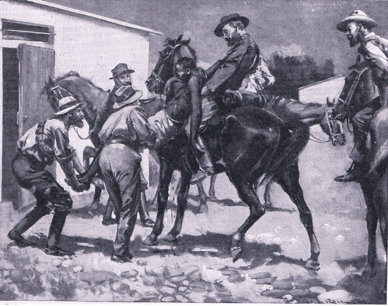 Ezaus se pokusil o útěk, z After Pretoria: The Guerilla War vydané Harmsworth Bros Limited, 1901 od A. C. Ball