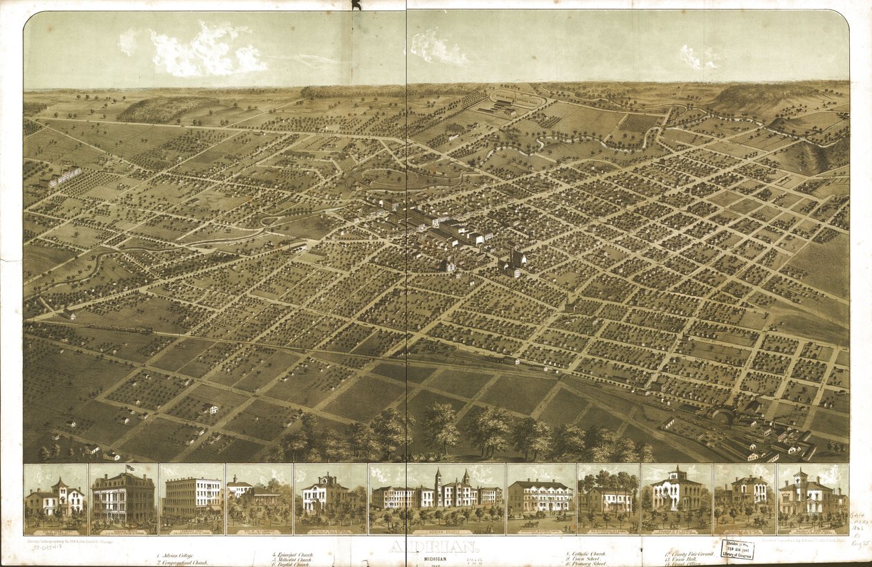 Adrian, Michigan 1866. LOC 73693418 od A.; Chicago Lithographing Co. Ruger