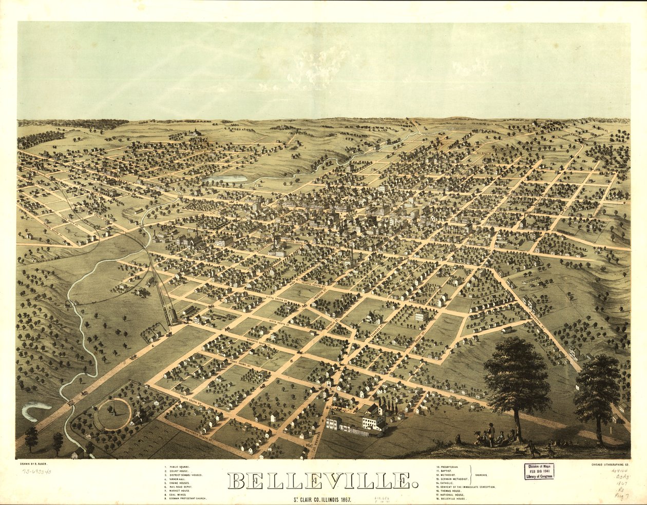 Belleville, St. Clair Co, Illinois 1867. LOC 73693343 od A.; Chicago Lithographing Co. Ruger