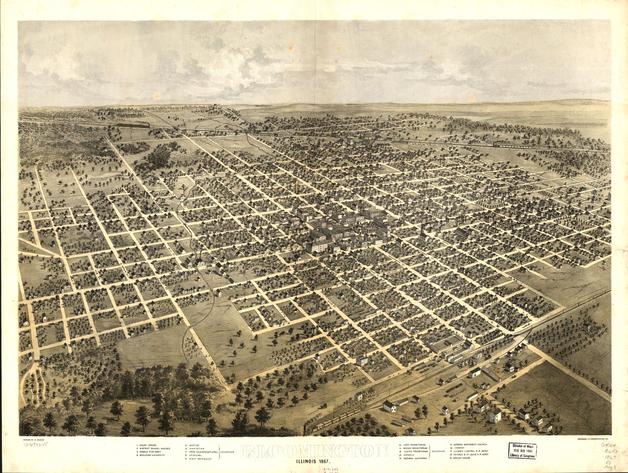 Bloomington, Illinois 1867. LOC 73693345 od A.; Chicago Lithographing Co. Ruger
