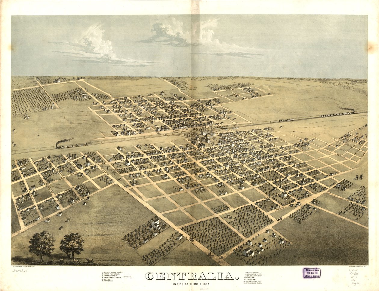 Centralia, Marion Co., Illinois 1867. LOC 73693347 od A.; Chicago Lithographing Co. Ruger