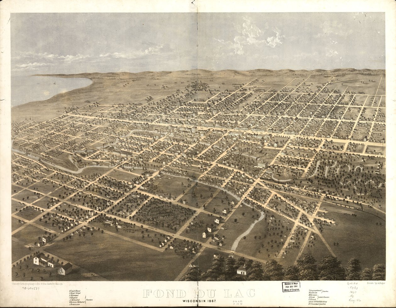 Fond du Lac, Wisconsin 1867. LOC 73694539 od A.; Chicago Lithographing Co. Ruger