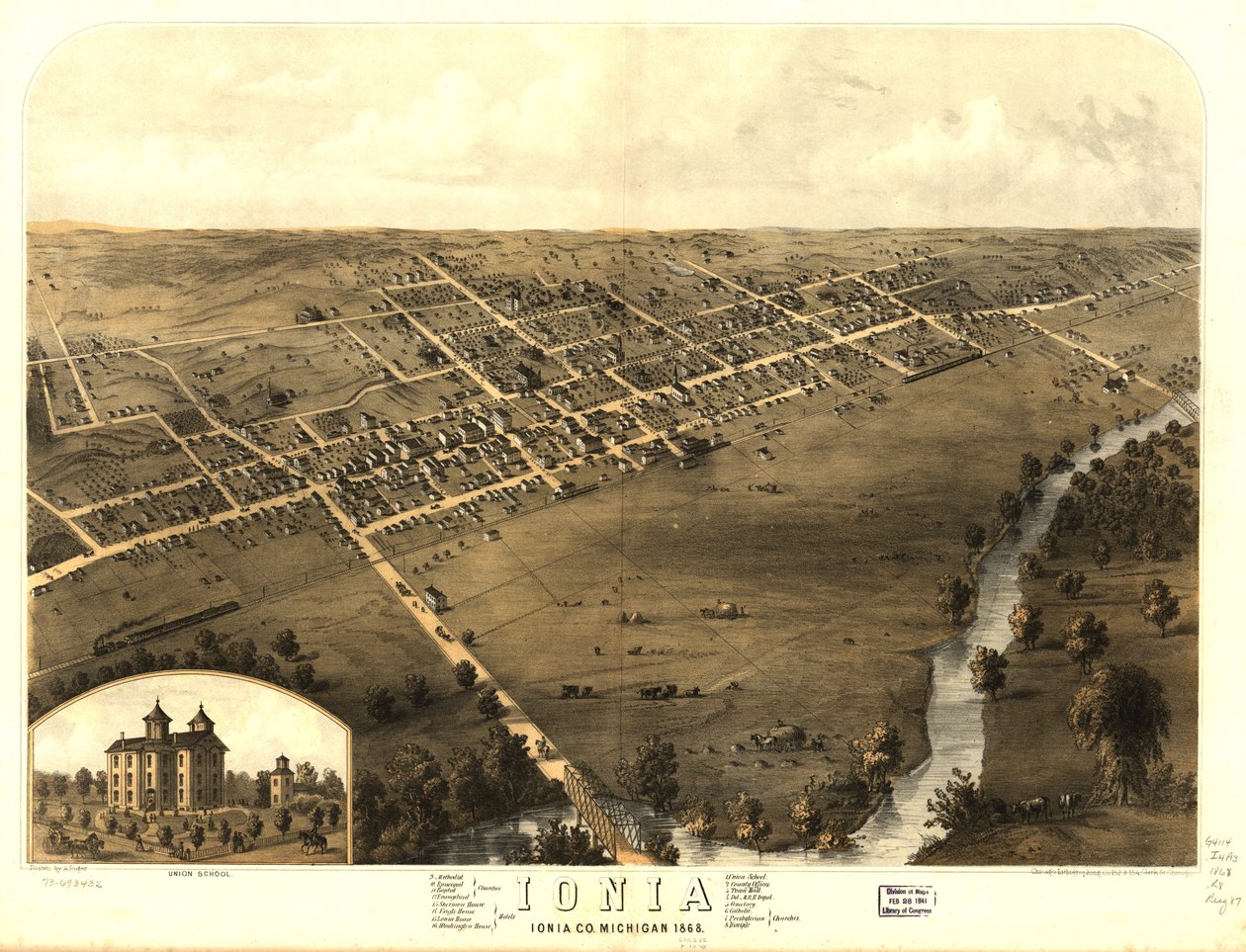 Ionia, Ionia Co, Michigan 1868. LOC 73693432 od A.; Chicago Lithographing Co. Ruger