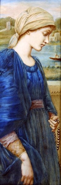 Flamma Vestalis podle sira E. C. Burne-Jonese, kolem roku 1890 (akvarel na slonovině) od A. Corsi Lalli