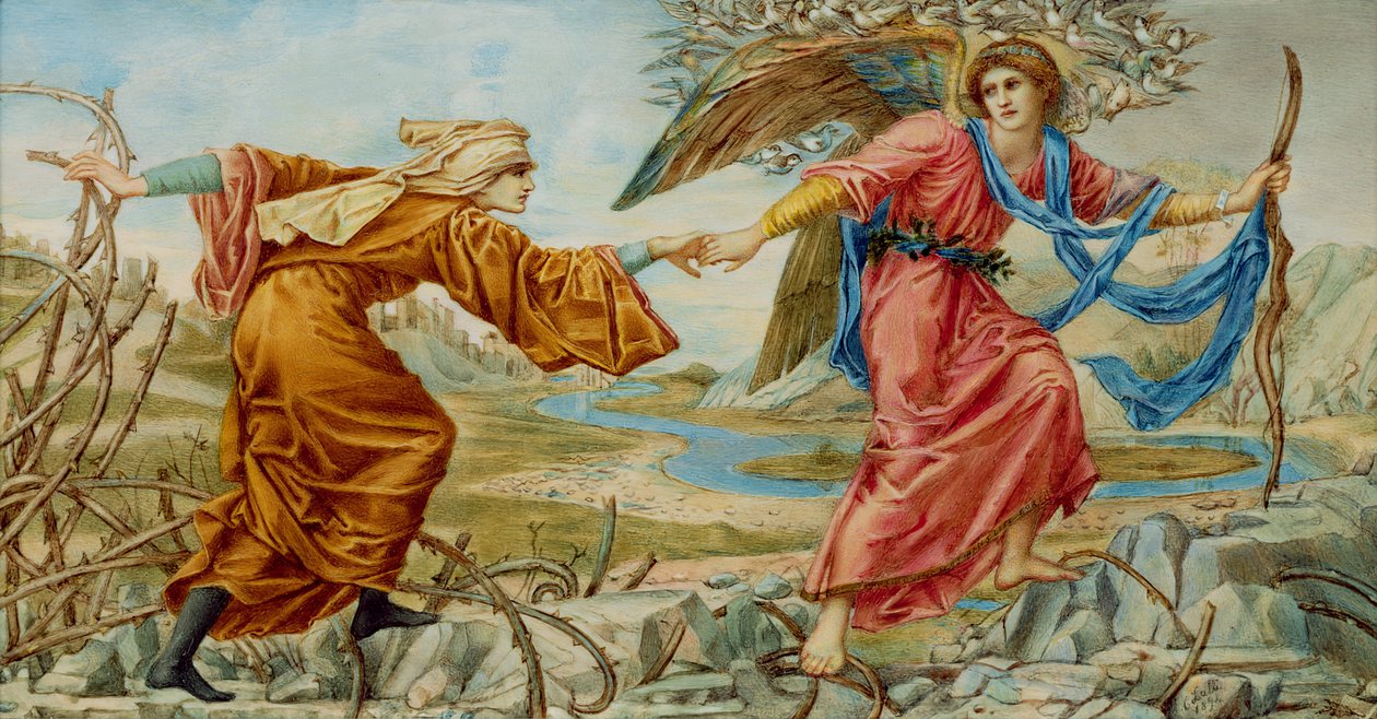 Love Leading the Pilgrim po siru E. C. Burne-Jonesovi, 1894 (olej na slonovině) od A. Corsi Lalli