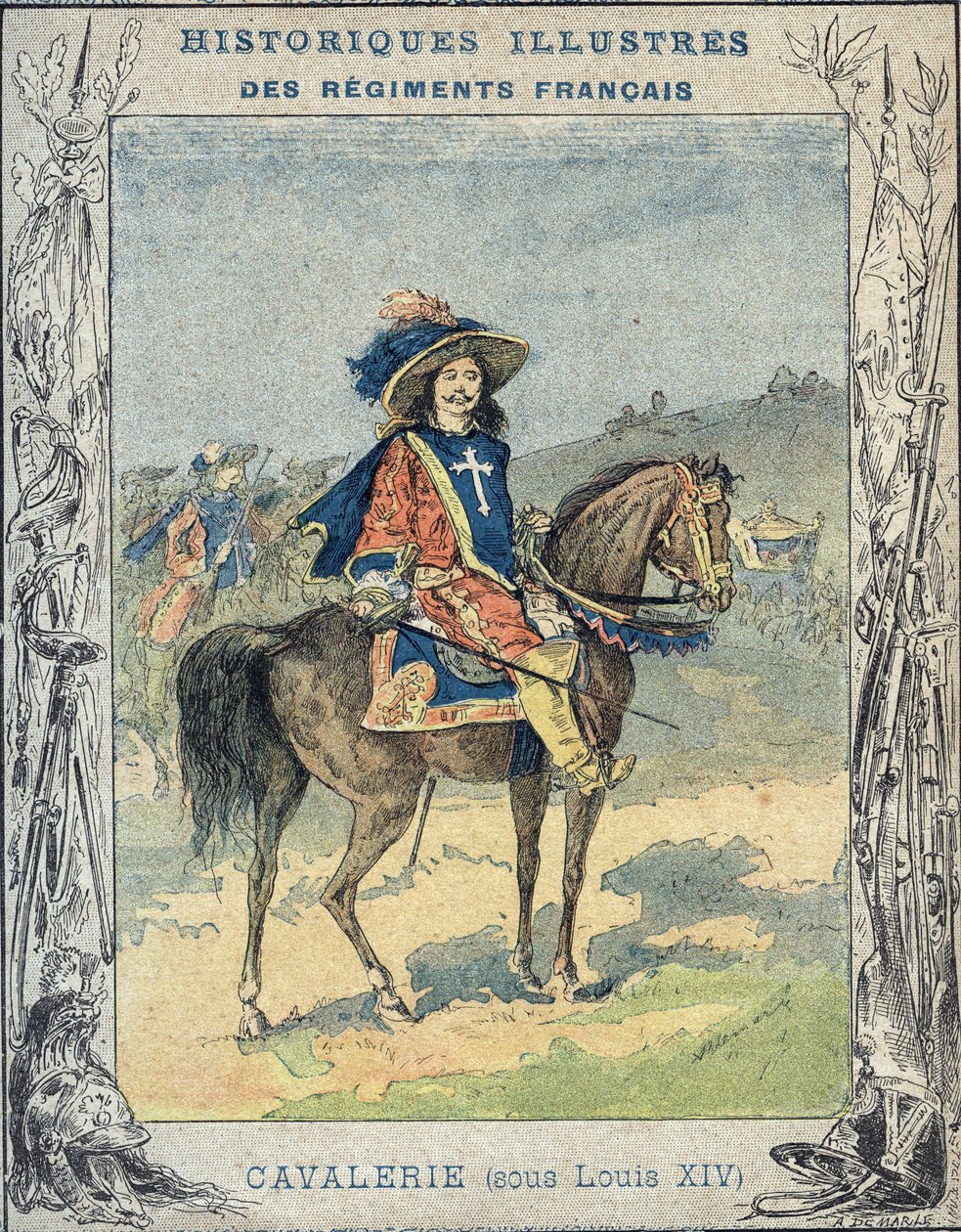 Kavalérie za Ludvíka XIV. - Z ochranného pouzdra na učebnice, konec 19. století - Kavalérie sous Louis XIV - ilustrace A Demarle - Protege notebook historique, konec 19. století - od A. Demarle