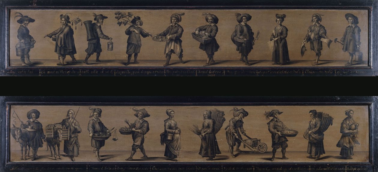 Les Cris de Paris, 1634 (olej na dřevě) od A. Doy