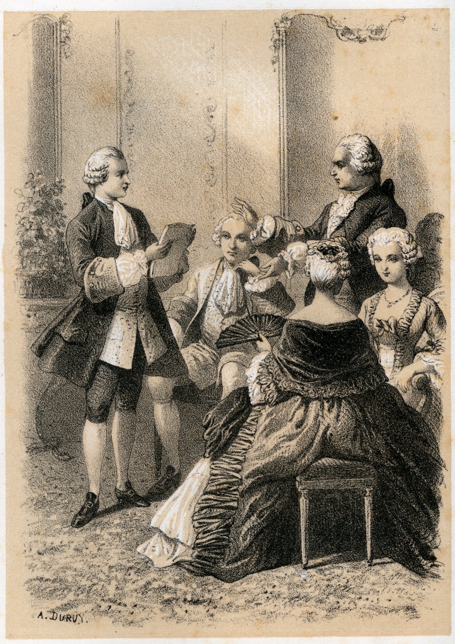 Antoine-Marin Lemierre čte Hypermnestru Jean-Baptiste Vivien de Chateaubrun, ilustrace z 