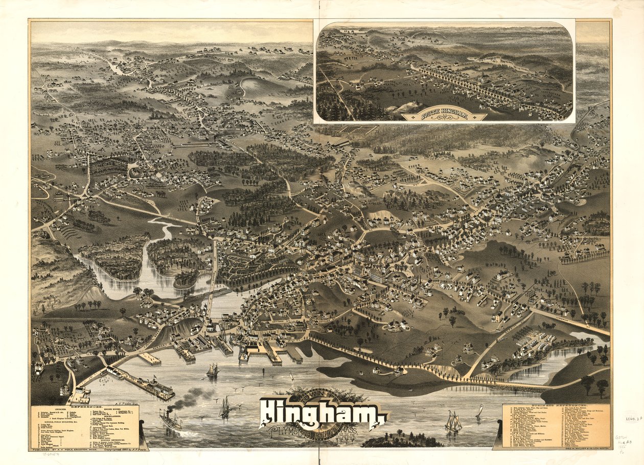 Město Hingham, Plymouth County, Mass. 1885. od A. F.; Geo. H. Walker and Co. Poole