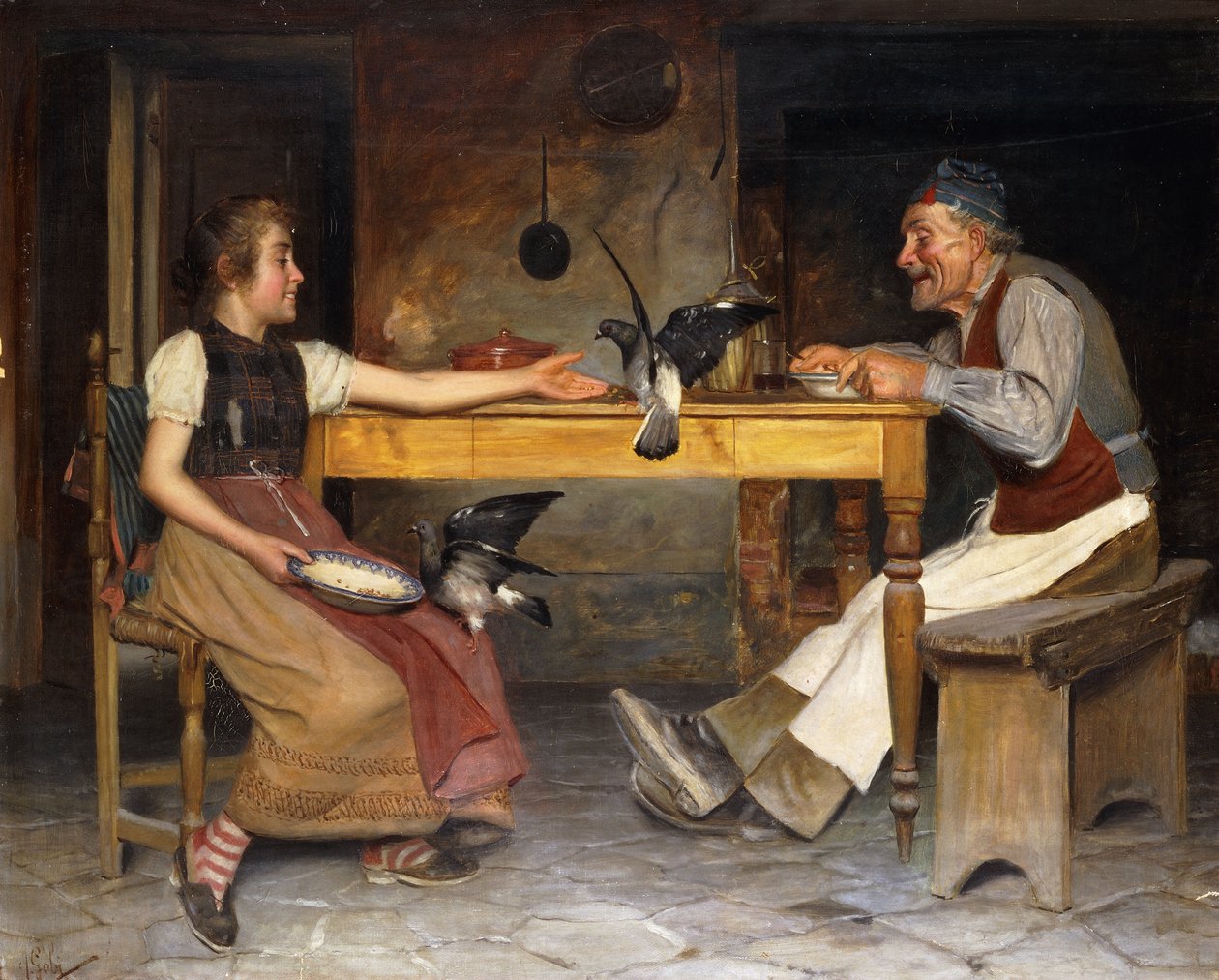 Společné jídlo (olej na plátně) od A. Gobi
