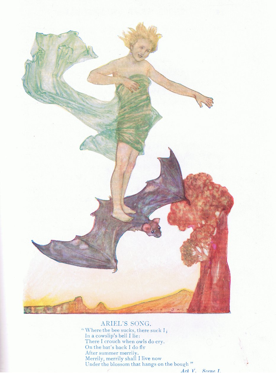 Píseň Ariel (The Tempest), z Tales from Shakespeare pub. od Ward Lock & Co Ltd od A. Jackson