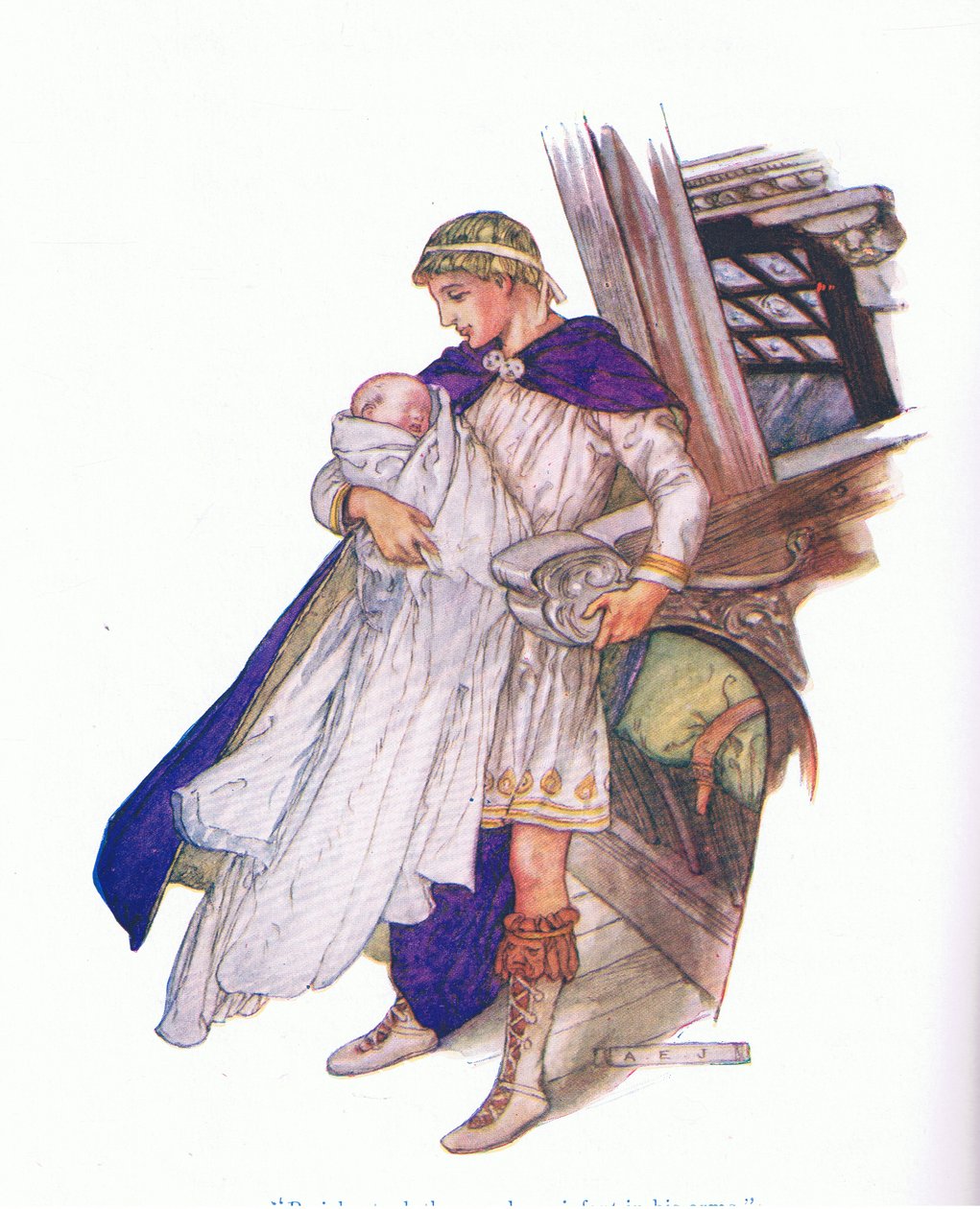 Pericles vzal novorozeně do náručí (Pericles Prince of Tyre) z Příběhů ze Shakespearovy hospody. od Ward Lock & Co Ltd od A. Jackson