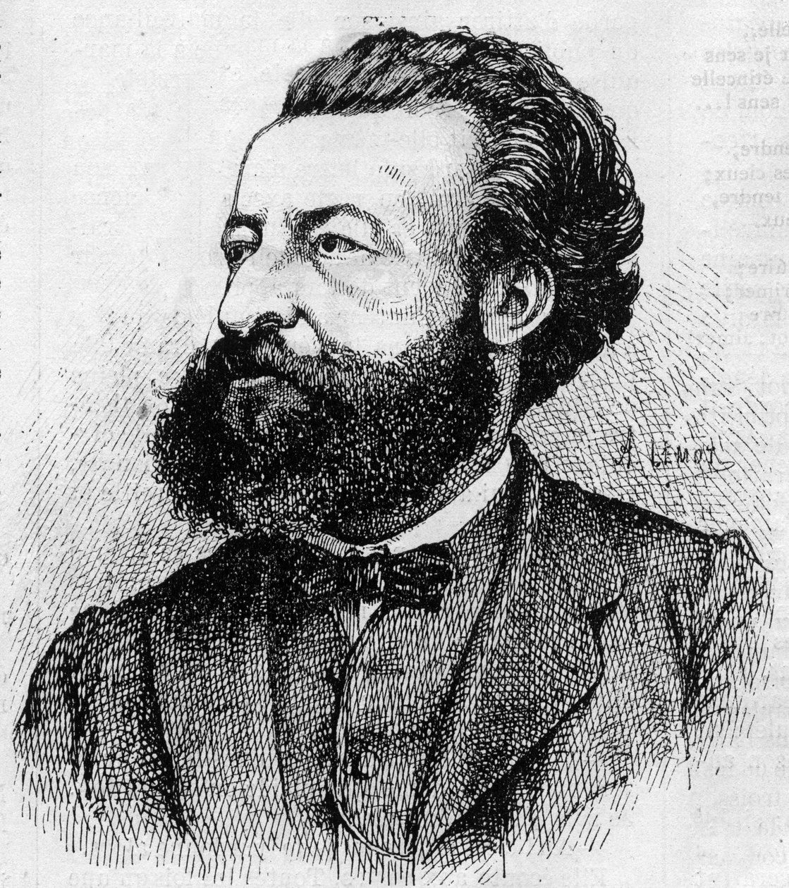 Portrét Ulricha de Fonvielle (1833-1911), francouzský novinář a literát - rytina Lemot z roku 1870 od A Lemot
