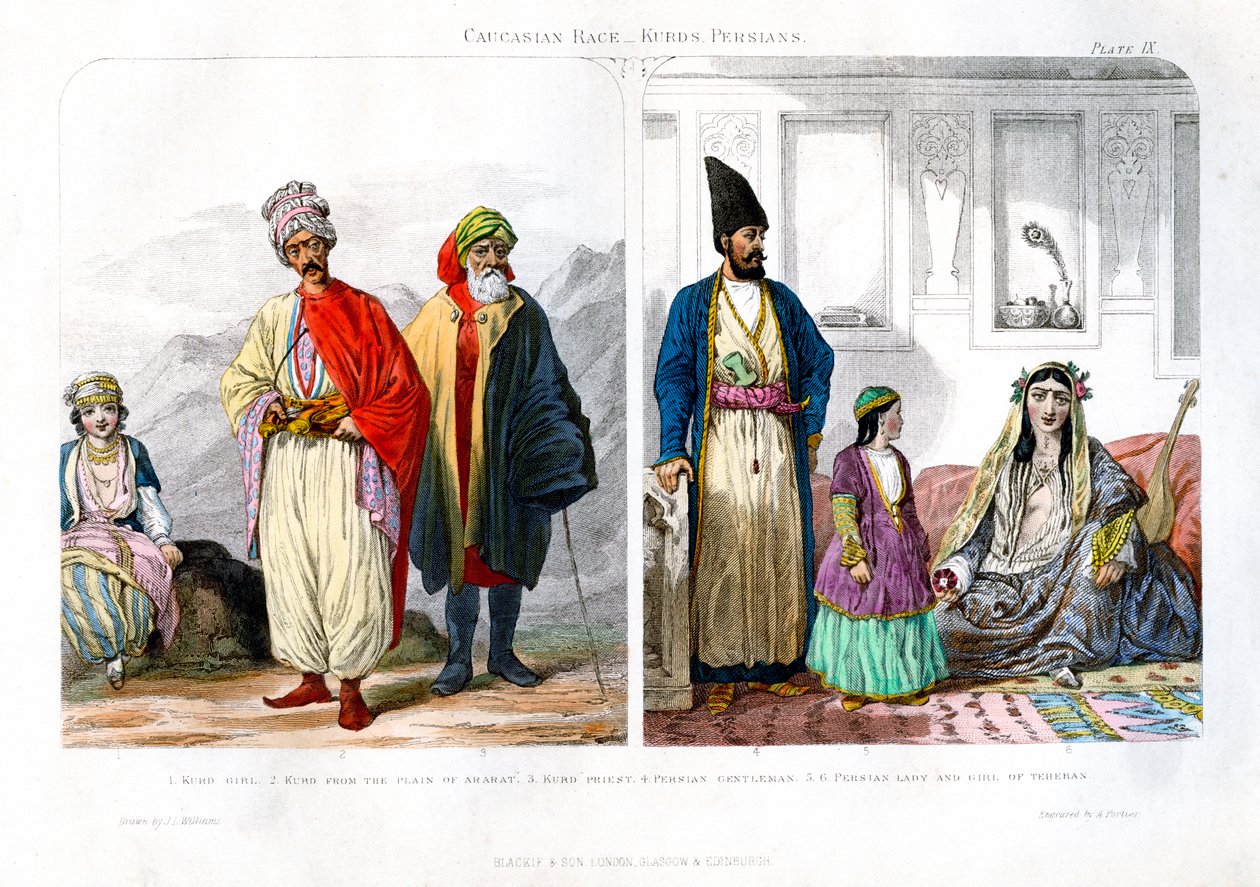 Kavkazská rasa, Kurdové a Peršané, 1873. od A. Portier