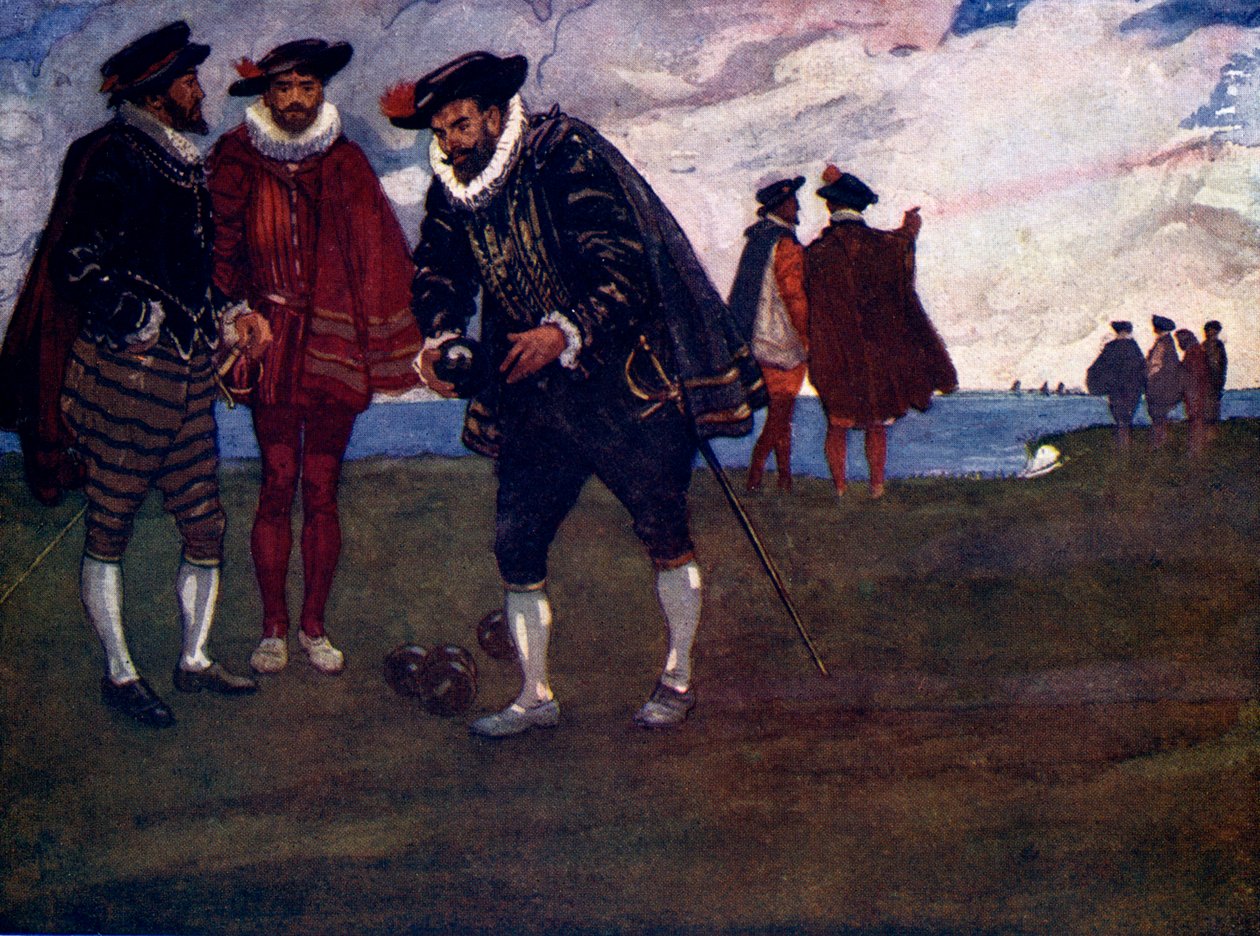 Je čas dokončit hru a porazit i Španěly, řekl Drake, 1588, 1905 od A. S. Forrest
