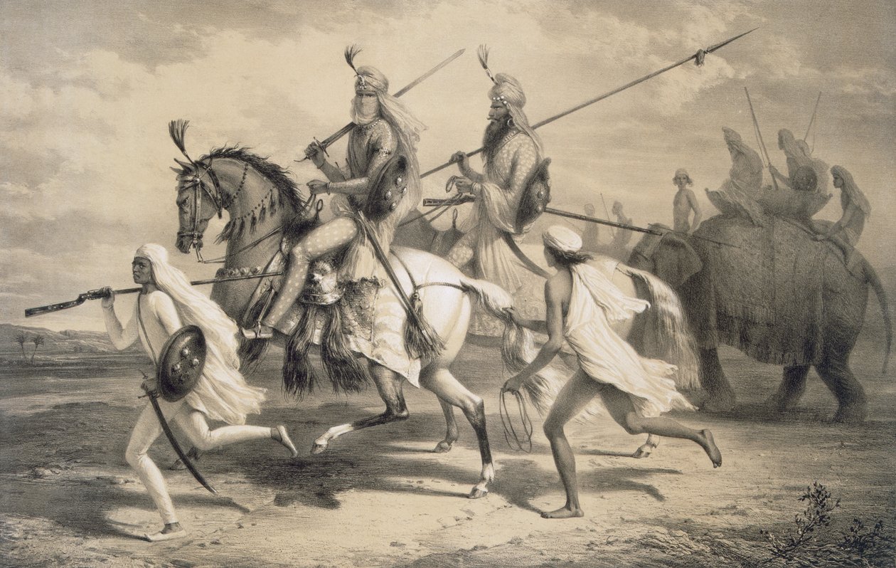 Sikhští náčelníci na lovu, z knihy "Voyages in India", vyd. Smith, Elder und Co., 1858. od A. Soltykoff