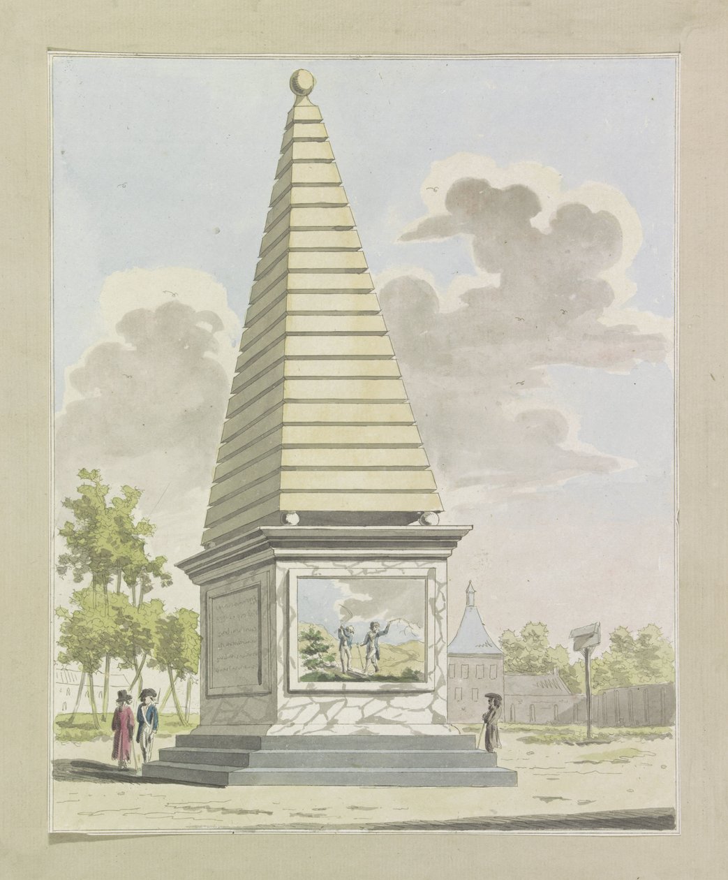 Dekorace na plantáži, 1795 Deset desek dekorací na Alliantiefeest v Amsterdamu v roce 1795 (název série) od A. Verkerk