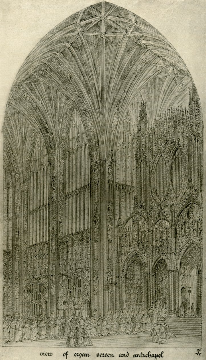 Architektonická kresba: pohled na varhanní paraván a antikaple, 1833-1834, 1906. od A. W. N. Pugin