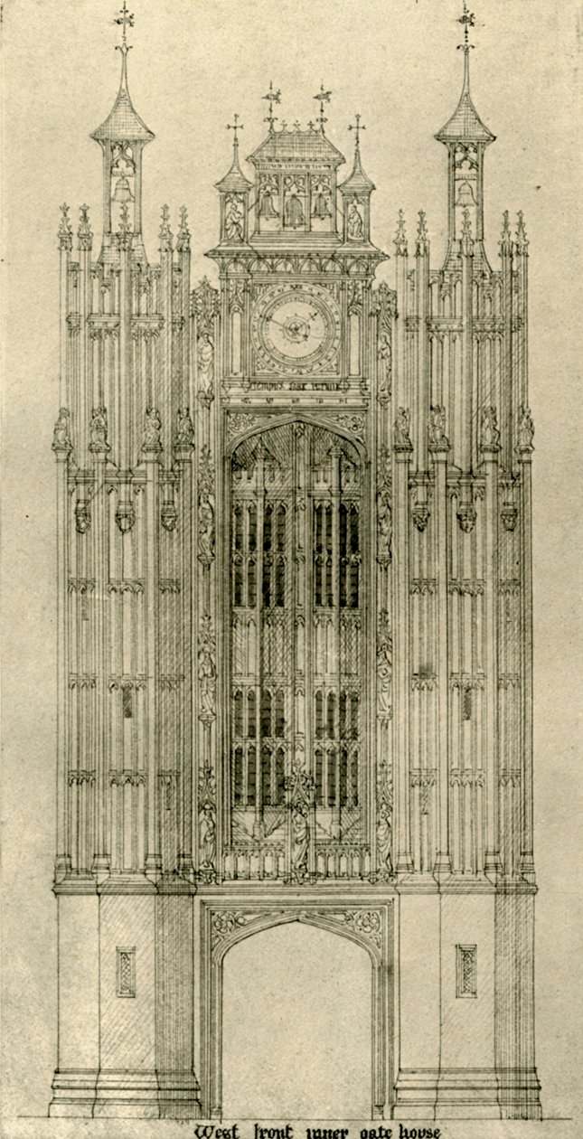 Architektonická kresba: západní přední vnitřní brána, 1833-1834, 1906. od A. W. N. Pugin