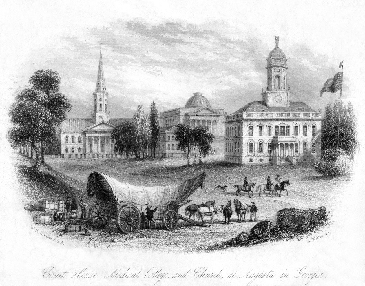 The Court House, Medical College and Church, Augusta, Georgia, USA, 19. století. od A. Willmore