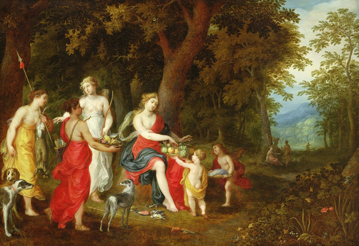 Diana a její dívky, po lovu, 1626 od A. and Balen, H. van Govaerts