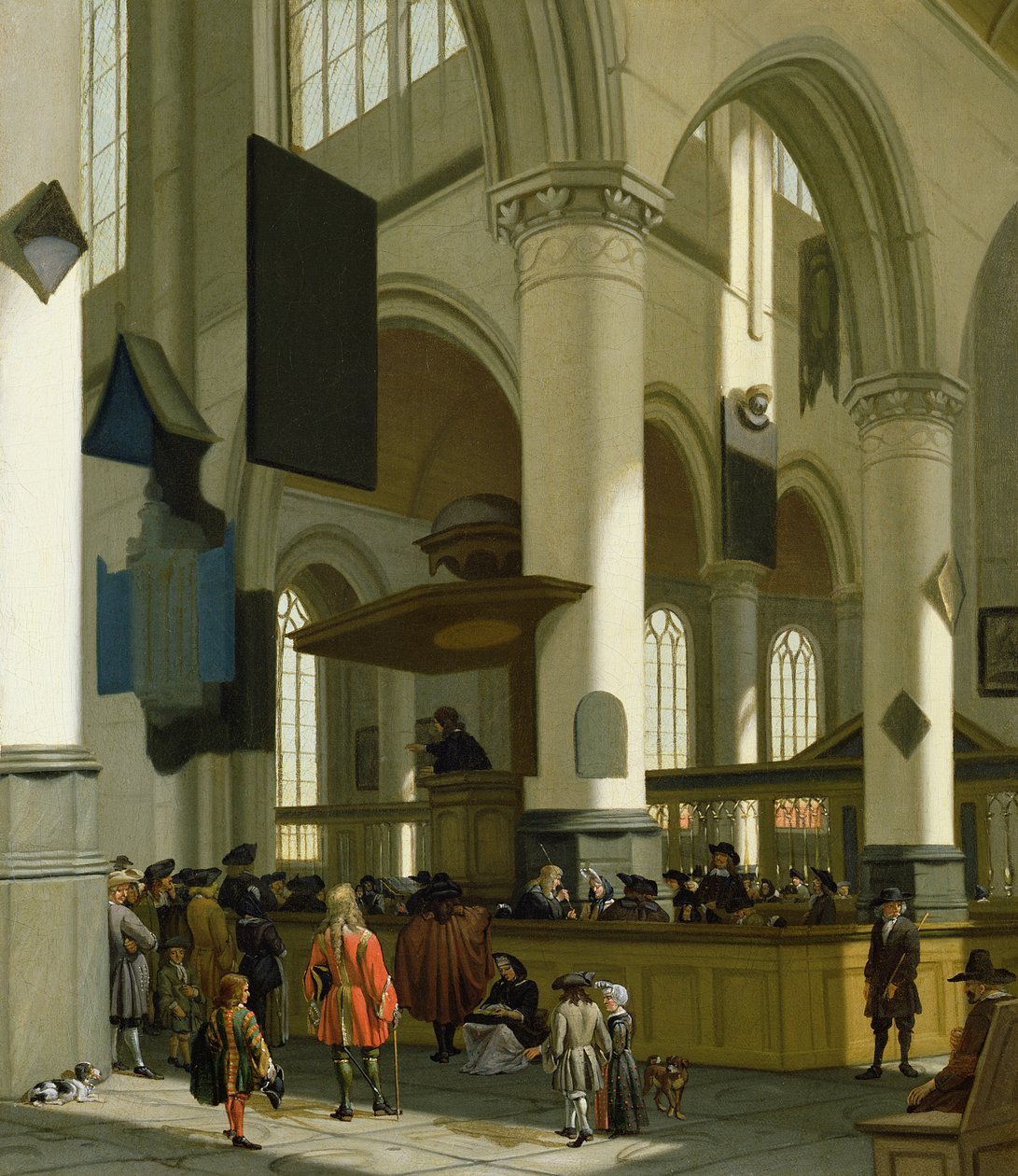 Interiér Oude Kerk, Delft, s kazatelem od A. and Streeck, H. van Storck